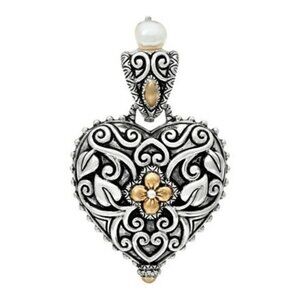 Barbara Bixby 925 Sterling Silver & 18K Gold Heart Locket Enhancer Pendant Pearl